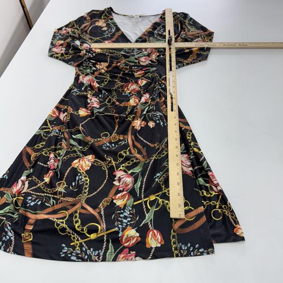 Yumi Dress Womens Small Black Floral Chain Print Long Sleeve Stretch UK 8 US 4 - Picture 7 of 7